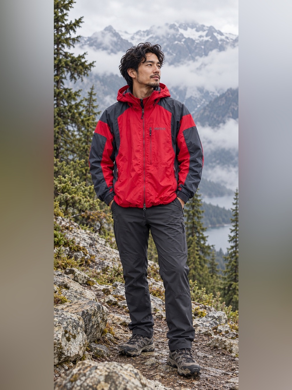 Marmot Red Hooded Full Zip Jacket Winter Outdoor Heavyweight Medium